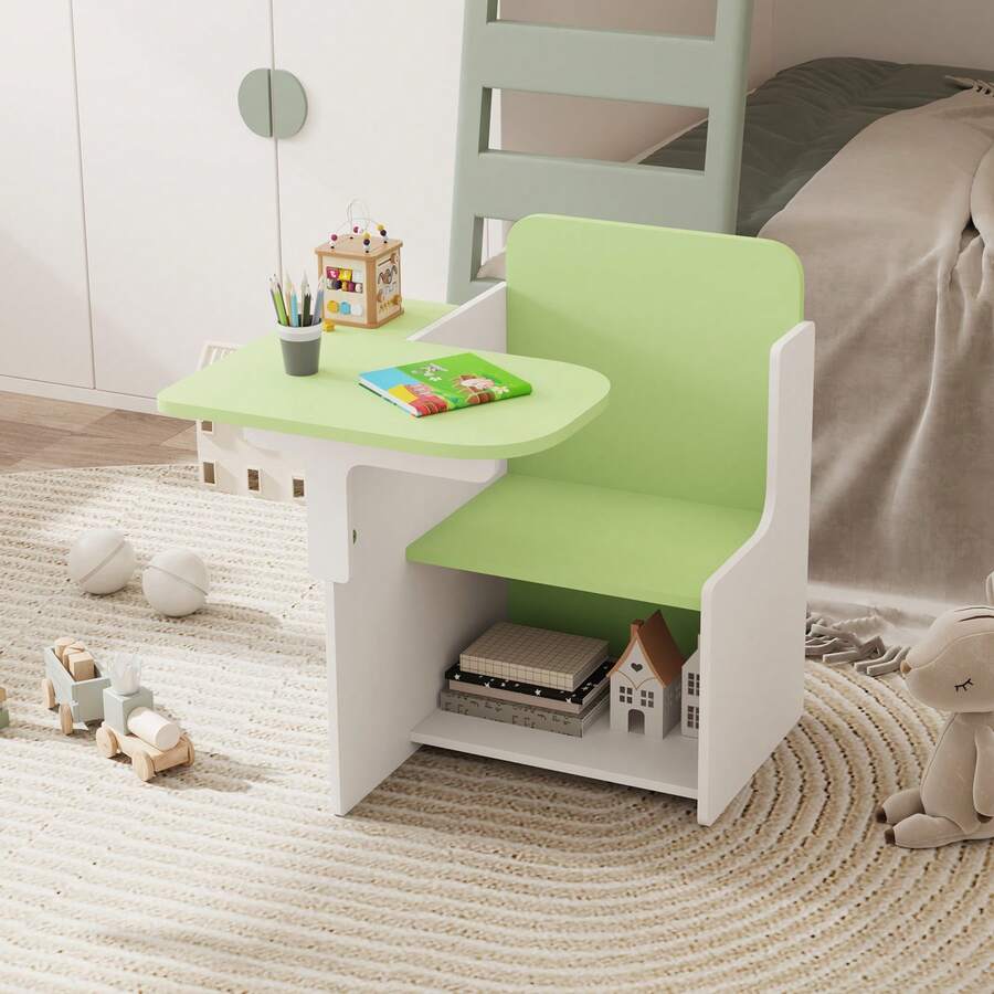2 In 1 Wooden Children Table With Chair, Small Kids Table And Chair Set With Storage Box, Suitable For Kids Children Toddlers Boys Girls, Light Green - Mint Green - View 1