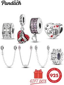 1 buah Liontin Manik-Manik Tema Hati Perak Sterling S925, Enamel Merah Bergandengan Tangan, Jejak Kaki Kucing, Manik-Manik Spacer Berlian Imitasi Penuh dan Rantai Pengaman Hati, Berbagai Gaya, Bertatahkan Zirkonia Merah Muda Ungu, Dilengkapi dengan Kotak Hadiah, Gaya Cinta yang Lembut, Cocok untuk Gelang Dasar, Pembuatan Perhiasan DIY Buatan Tangan dan Aksesori Hadiah Pasangan - MultiWarna - View 12