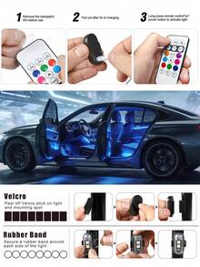 Wireless Remote Control RGB LED Flashing Light, Colorful Flashing Warning Light, Multi-Mode Car Interior Atmosphere Light, Rechargeable Car And Motorcycle Light, Car Accessories, Party Decoration, Christmas Halloween Gift - A - View 8