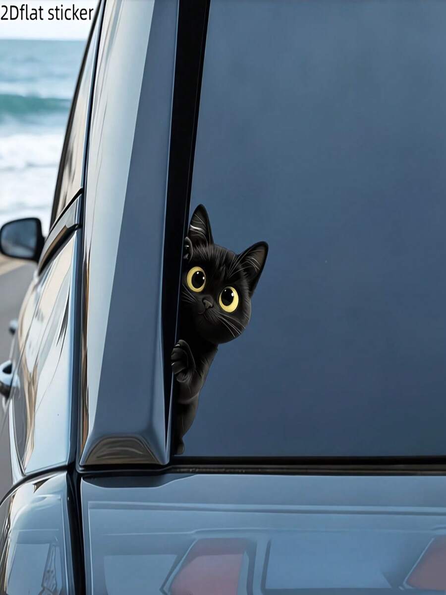 Cute Peeking Black Cat Car Sticker, 2D Flat Vinyl Decal, Waterproof Animal Window & Body Decoration Sticker - General - View 1