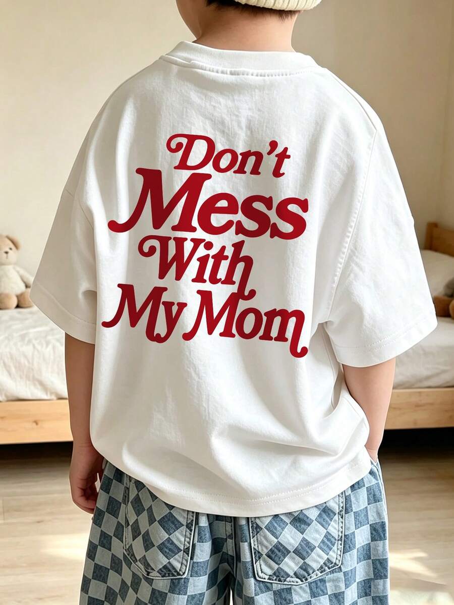 Newborn Baby Summer Casual Short Sleeve T-Shirt, "Don't Mess With My Mom" Slogan Print Round Neck Top - White - View 1