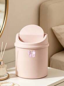 Cute Desktop Trash Can With Bow Decor,Mini Table Waste Bin,Portable Countertop Garbage Bucket,Flip Cover With Lid,For Bedroom,Dorm,Office,Makeup Desk,Countertop,Home Essentials,Unique Birthday Gift,Back-To-School Gift,Holidays Gift,Parties Gift - Multicolor - View 8