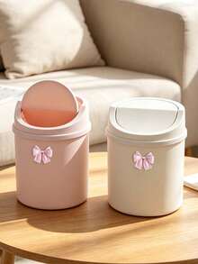 Cute Desktop Trash Can With Bow Decor,Mini Table Waste Bin,Portable Countertop Garbage Bucket,Flip Cover With Lid,For Bedroom,Dorm,Office,Makeup Desk,Countertop,Home Essentials,Unique Birthday Gift,Back-To-School Gift,Holidays Gift,Parties Gift - Multicolor - View 6