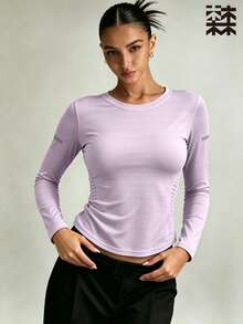 mulinsen Women's Slim Fit Quick Dry Sports T-Shirt, Round Neck Dotted Print Fitness Running Short Sleeve Top - Purple - View 5