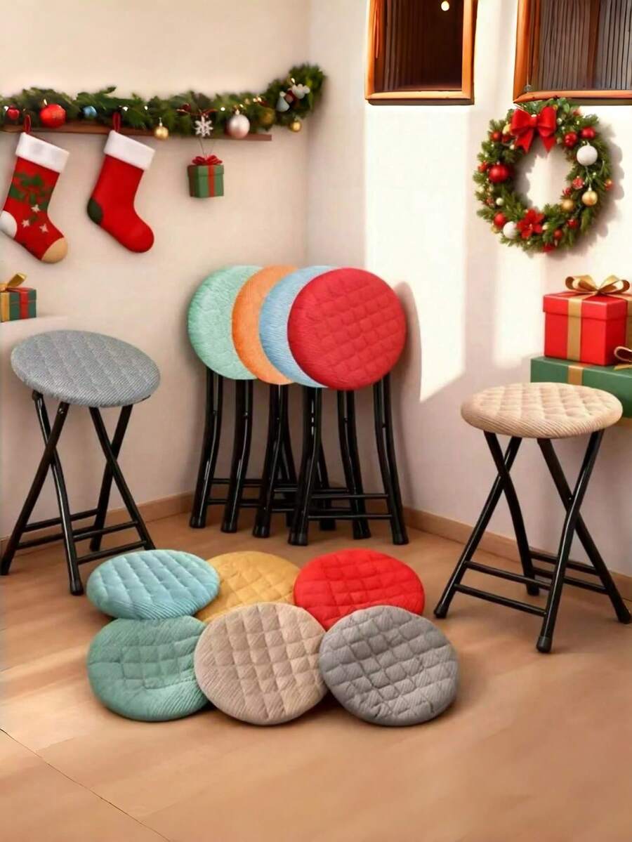 2pcs Round Stool Covers With Elastic Edge, Machine Washable, All Season, Fits 9.4-11 Inch (24-28cm) Diameter Round Stools With Seat Thickness Less Than 1.2 Inch (3cm), Home Dining Chair, Please Check Size Before Ordering, Christmas Birthday Gift Choice - Multicolor - View 1