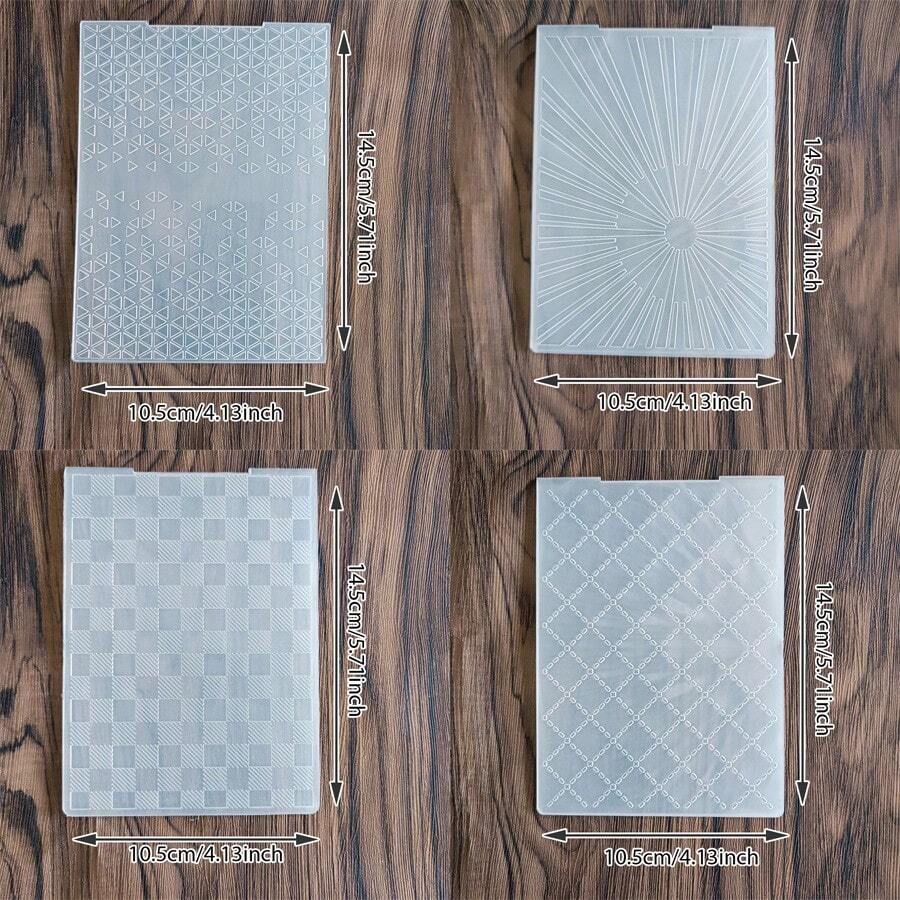 Assorted Geometric Pattern Embossing Folder, Clear Plastic Textured Embossing Template For Paper Craft Card Scrapbook DIY Art Supplies Embossing Folder