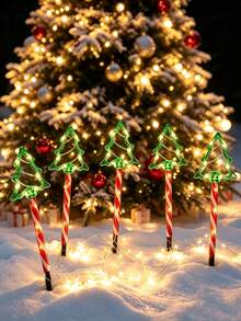1pc Solar Christmas Tree Light, Waterproof Christmas Tree Design Lawn Decorative Light, Suitable For Christmas Tree Decoration, Winter Outdoor Garden Courtyard, Path, Fence, Step, Terrace, And Christmas Party Atmosphere Lights - Christmas Tree - View 3