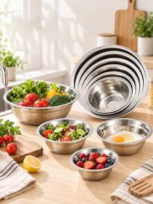 Kitchen Baking Mixing Bowl Set Stainless Steel Stackable Cooking Basin Egg Beating Salad Mixing Prep Bowls Home Multi-Functional Fresh-Keeping Bowl Can Also Be Used As Pet Food Dish - View 1