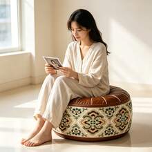 1PC Eternal Pattern Dual-Purpose Footstool, Decorated With Elegant Vintage Art Pattern, Soft Cushion Provides Comfortable Seating Experience, Internal Storage Space Can Organize Scattered Items, Adding Sophisticated Style To Your Home Decor. - View 8