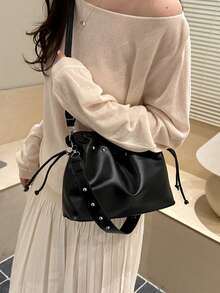 New Women Pleated Handbag, Fashionable Versatile Street Style Shoulder Bag, Underarm Bag,Bags For Woman,Black Bag - Black - View 6