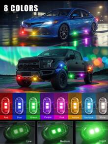 Wireless Remote Control RGB LED Flashing Light, Colorful Flashing Warning Light, Multi-Mode Car Interior Atmosphere Light, Rechargeable Car And Motorcycle Light, Car Accessories, Party Decoration, Christmas Halloween Gift - A - View 2