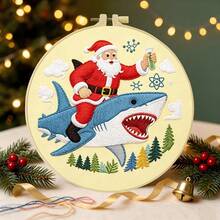1PC 15*15cm/5.9*5.9in 20*20cm/7.9*7.9in,Christmas Decorations Embroidery Kit, DIY Handmade Embroidery Set For Adult Beginners, Home Gift, Women's Sewing Gift, Including User Manual, Printed Pattern Fabric, Embroidery Frame, Needle And Thread. - 15X15CM - View 15