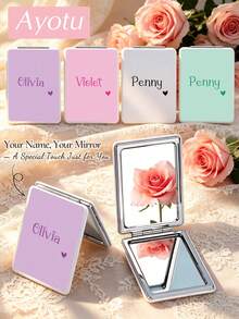Ayotu Customized Heart-Shaped Name Mini Makeup Mirror - Suitable For Dorm Desk Use, Wedding Bridesmaid Gift, Women's Travel Essential Portable Mirror, Ideal Gift For Girls; High Definition Lens, Pocket Mirror For Daily Commute Touch-Ups - Multicolor - View 1