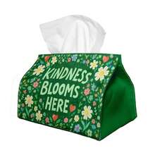 2D Flat Design, 1pc Tissue Box, Playful Floral Art - Minimalist Design, Letter & Flower Green & White Cheerful Pattern, Suitable For Office Desk, Elegant Home & Car Interior Decoration, Easy To Refill Tissue Storage Box - Multicolor - View 6