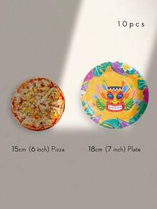 20 Piece Set, Cutlery, Hawaiian Mask Themed Paper Tray, 7-Inch Paper Tray, 9-Inch Paper Tray, Paper Cup, Napkin, Party Tray, Suitable For Various Holiday Decorations, Receptions, Parties, Picnics, Camping, And Baking. - Multicolor - View 4
