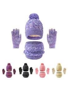 1 Set Tie Dye Children Knit Warm Hat Set Ear Protection Suitable For 2-8 Years Old Girls Wear - Multicolor - View 2