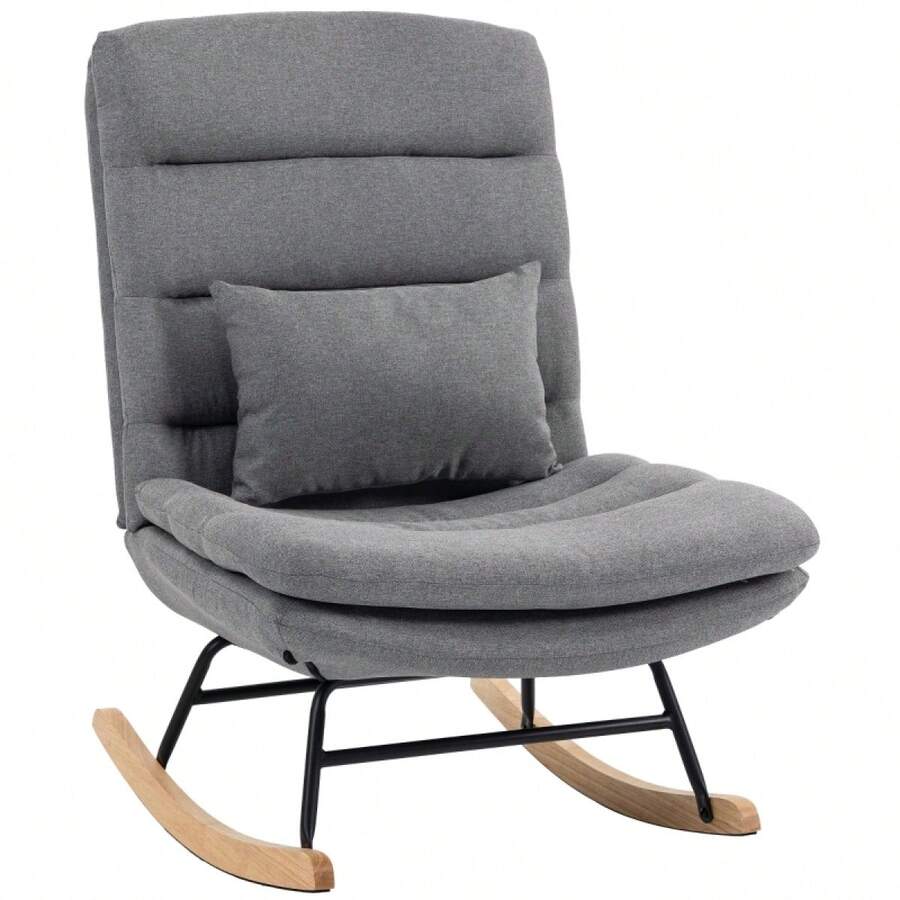 Linen-Look Recliner, Lumbar Cushion, High Back, Wide Seat, Double Padded, Light Gray. - 1 - View 1