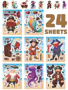 Build A Pirate Educational Puzzle Stickers Sheets, Parent-Child Interactive DIY Make A Face Parrot Ship Octopus Craft Decals For Happy Birthday Decorations, Halloween Theme Party Celebration Games Supplies - Multicolor - View 8