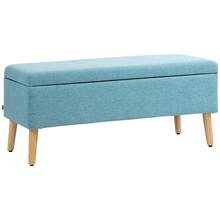 Panca imbottita con vano contenitore, effetto lino, ideale per corridoi, camere da letto o soggiorni. Realizzata in legno di caucciù, colore blu, dimensioni 110 x 39 x 45 cm. Disponibile per la consegna locale. - Verde + Poliestere - Visualizzare 10