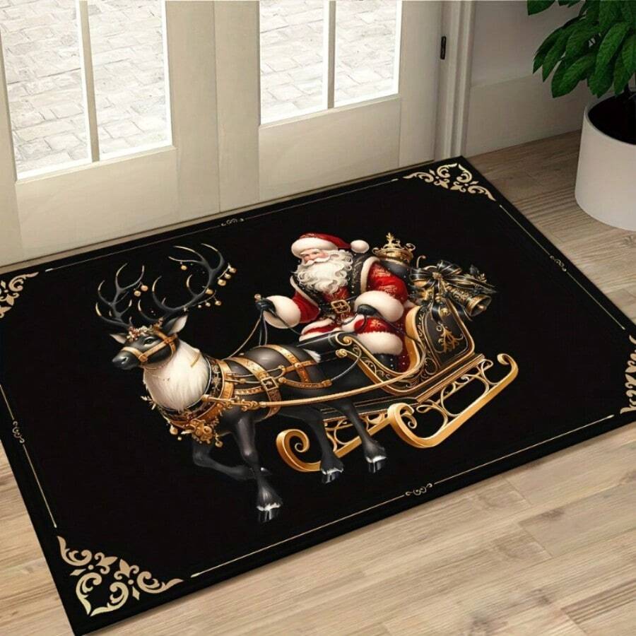 1PC Christmas Element Welcome Mat, Diatomite Absorbent Small Rug, Non‑Slip Floor Mat For Stove Coffee Machine Water Bar Counter, Christmas Halloween Home Decor, Indoor Outdoor Doormat For Front Door Kitchen Area