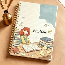 1pc A5 Size English Notebook, Spiral Bound, Pink Floral Pattern Cover With Cute Pink Bow Decoration, Spiral Language Learning Notebook, Suitable For Students' English Course - 1 Pack (50 Sheets, 100 Pages) - View 3