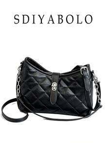 Fashion Classic Clown Solid Color Diamond Quilted Patchwork Design Chain Square Bag Twist Lock Closure Burgundy Red - Black - View 2