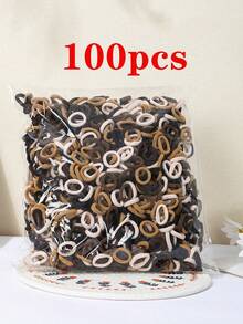 100pcs Women's Solid Color Casual Elastic Hairbands Ponytail Holder No Damage - Multicolor - View 10