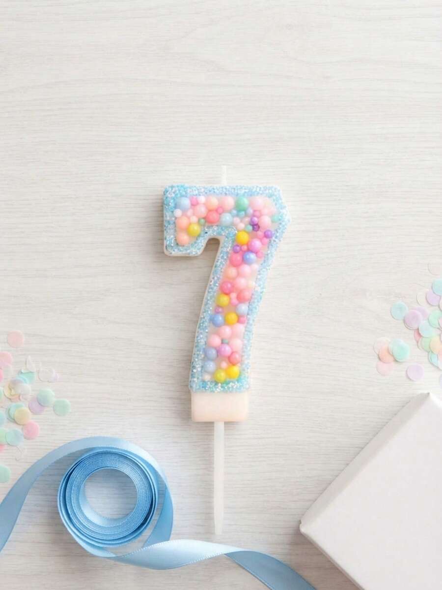 Macaron Mixed Color Bubble Bead Blue Minimalist Fresh Birthday Number Candle, Autumn Decor, Souvenir, Camping, Kitchen, Christmas, Party Gift, Cookware, Home Decor & Accessories, Party Decor & Supplies - View 1