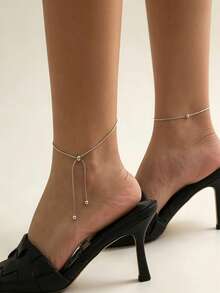 1pc Stainless Steel Snake Chain Anklet, Adjustable Beaded Drawstring Design Minimalist Daily Foot Jewelry, Versatile Beach Foot Chain - Adjustable Bead Anklet - View 4