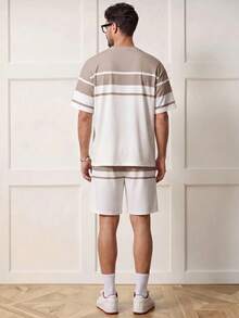 Voidago Men's Breathable Casual Short Sleeve Set - Summer Lightweight Stretchy Polyester Blend, Round Neck Design, Washable, Dual-Color Splicing Logo Detail - Multicolor - View 2