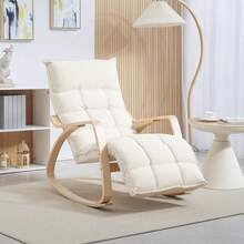 Rocking Chair, Rocking Chair With Backrest, Footrest, Armchair, Linen-Look Recliner, Reading Chair For Living Room, Bedroom, Balcony, Cream White Color, In Stock. - 1 - View 8