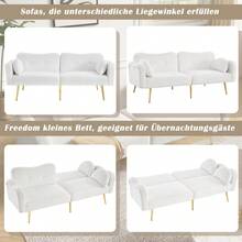 [Bedroom Function] 2-Seater Sofa Bed - Modern 2-Seater Sofa With Adjustable Backrest + Gold-Plated Metal Legs, Integrated Bedroom Function. 2-In-1 Multifunctional Furniture. - White + Foam + 2 Seat + Foam - View 6