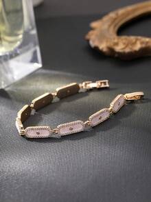 1pc Oval Shell Cubic Zirconia Women's Bracelet, Gold/Silver Dual Color Optional, Adjustable Size, Suitable For Banquet And Party Wear - Oval Shell Bracelet - View 4