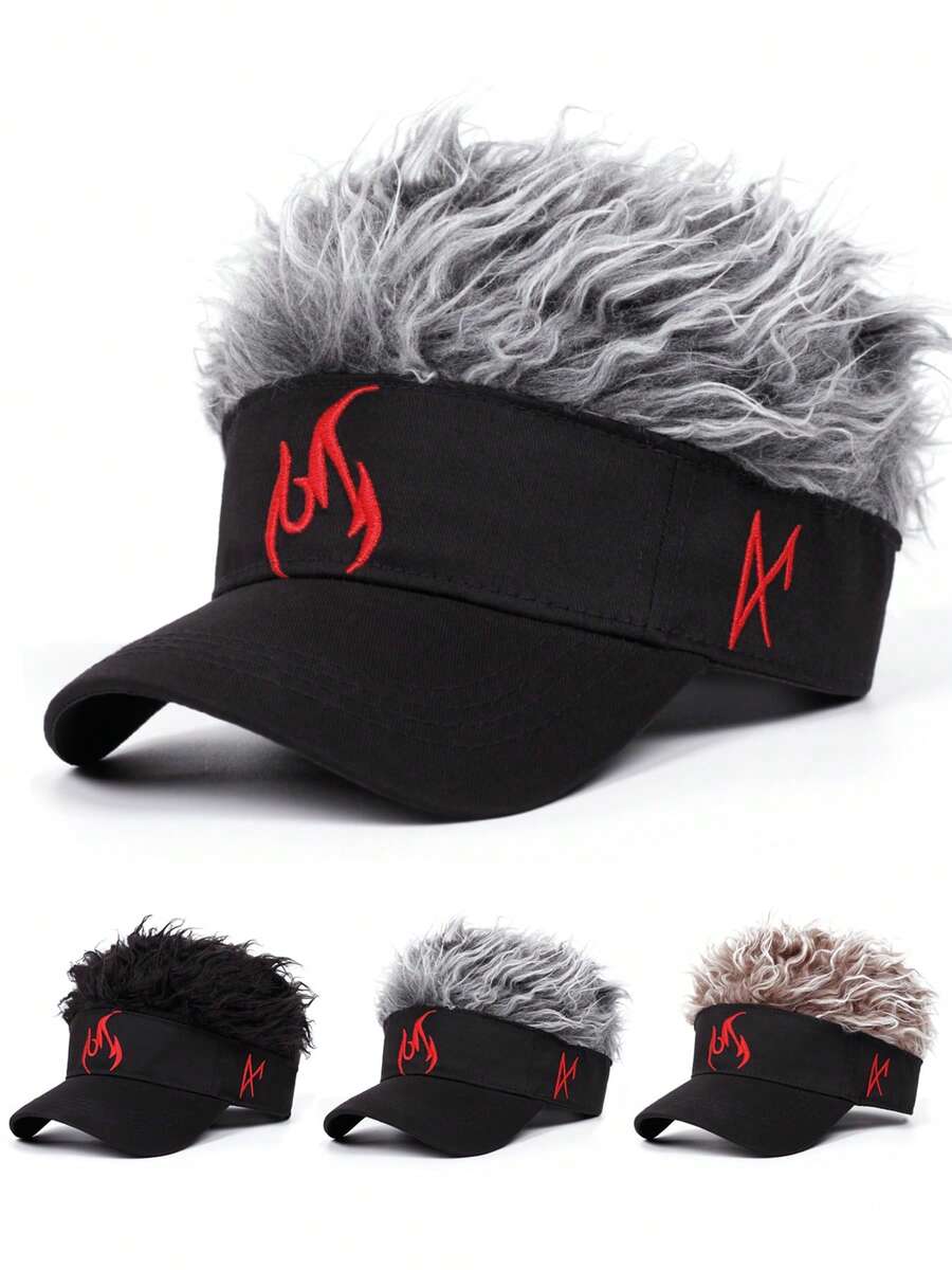 1pc Fashion And Personalized New Baseball Hat Flame Embroidered Wig Hat Outdoor Daily Leisure Decorative Hat Adjustable Sunshade Hat Unisex HipHop Hat - Flame - View 1