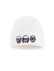 1pc Or 2pcs Men's Embroidered Skull Knit Beanie Hat, Brimless Cap Suitable For Halloween, Autumn/Winter Warmth, Daily Wear And Outfit - A - View 5