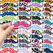 50pcs Colorful Leopard-Print Mustache Stickers Decals, Easy To Apply And Peel, PVC Self-Adhesive Stickers, Suitable For Journals, Scrapbooks, Laptops, Water Bottles And Travel Crafts - Black - View 5