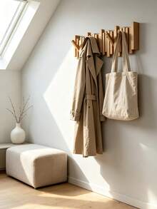 Piano Style Wall-Mounted Coat Rack, Multi-Hook Wooden Hanging Bar, Space-Saving Storage, Minimalist Home Decor, Practical Wall Decoration, Entryway Wall Storage Rack, Suitable For Coats, Hats, Bags And Keys, Hallway Bedroom Mudroom Home Storage Decor - Multicolor - View 9