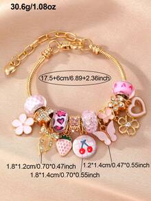 NAIZHU 1/2pcs Fashionable Luxury Strawberry Flower Butterfly Leopard Print Element Bracelet Suitable For Women Daily Wear And Dating - Multicolor - View 8