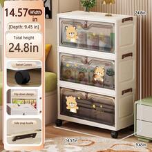 No Assembly Cartoon Flip-Top Folding Storage Cabinet Children Toy Organizer Multi-Layer Plastic Storage Rack Home Use - Transparent - View 23