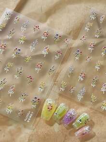 1片/2片 秋季聖誕3D迷你花束蝴蝶結美甲貼紙，秋冬聖誕氛圍主題，彩色花束，Y2K精緻美觀百搭美甲裝飾配件，指甲DIY裝飾 - 彩色 - 查看 4