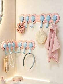 1PC/6PCS Connected Wall Hooks, Cute Multi-Purpose Hook Organizer, Decorative Hanging Rack For Towel, Hair Accessories, Keys, Small Items, Suitable For Washroom, Bedroom, Entrance, Stylish Household Storage Accessory For Daily Organization - Multicolor - View 4