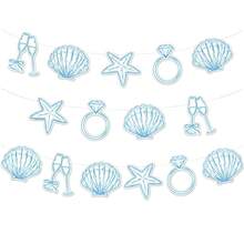 1 Set Beach Last Call Banner, Blue Beach Bridal Or Bachelorette Party Decor, Shell Champagne Glass, Wedding Ring Shaped Paper Beach Shell Party Banner, Natural Seashell Starfish Conch Ocean Party Decor, Paper Banner For Summer Beach Birthday Party - Multicolor - View 1