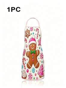 2Pcs Christmas Gingerbread Man Kitchen Apron, Candy Cane Snowflake Printed Adjustable Cooking Apron, Xmas Holiday Home Party Decor Gift - Multicolor - View 8