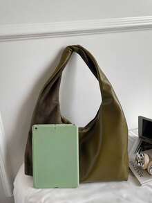 Fashion Solid Color Crescent Shaped Shoulder Tote Bag, Suitable For Women Shopping, Commuting And Daily Use - Green - View 3