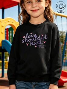 Children's Crew Neck Sweatshirt With Purple Handwritten English  Heart  Print - Black - View 1