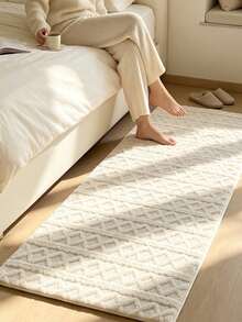 1pc Cream Ins Style | Beige Striped Plush Carpet, Autumn/Winter Home Decor Rug, Long Living Room Area Rug | Dense Plush, Soft & Comfortable | Suitable For Living Room, Bedroom, Home Room Decoration | Bedroom Carpet, Striped Design, Cozy Home Accessory, Soft Texture, Dense Pile, Comfortable Rug - Beige - View 14