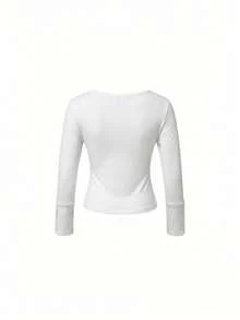 Autumn V-Neck Slim Fit Long Sleeve Base Layer T-Shirt - White - View 7