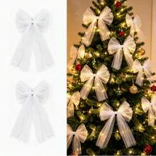 1pc Large Red Tulle Christmas Tree Bows, Oversized Sheer Ribbon Bow Decorations For Christmas Tree, Wreath, Mantel, Fireplace & Front Door, Holiday Home Decor - Multicolor - View 4