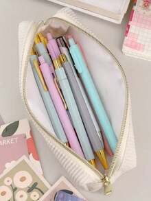 1/2pcs Solid Color Plaid Multifunction Pencil Case, Diamond Pattern Large Capacity Pencil Case, Stationery Bag, Student Pencil Case (Fuzzy School Pencil Case) - Corduroy Small - View 4