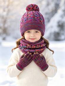 1 Set Tie Dye Children Knit Warm Hat Set Ear Protection Suitable For 2-8 Years Old Girls Wear - Multicolor - View 5